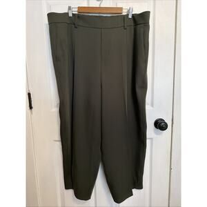 NEW $325 Vince. Women’s Plus Dark Olive Pleat Front Trousers Pull On 3X Wide Leg